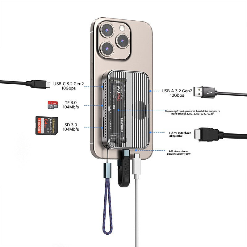 Magnetic M.2 NVMe SATA Drive Enclosure with Docking Station