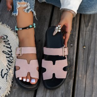 Women's Thick-Soled One-Word Buckle Casual Slippers Wear