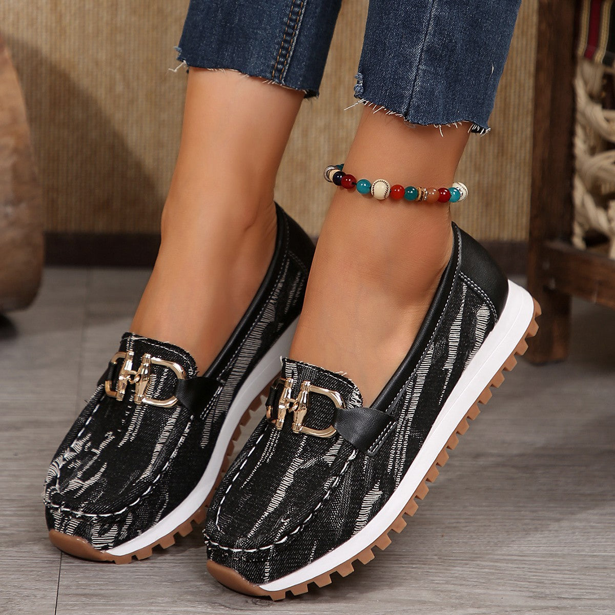 Women's Plus Size Chunky Sole Casual Shoes Metal Buckle