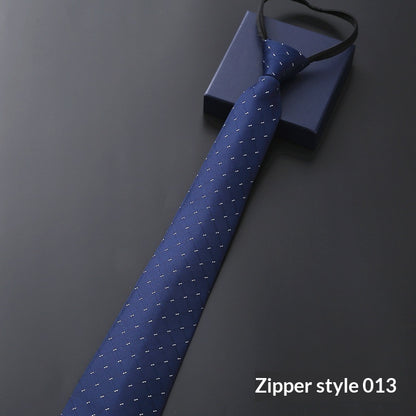 Mens Business Formal Zipper Tie With Blue Stripes for Office