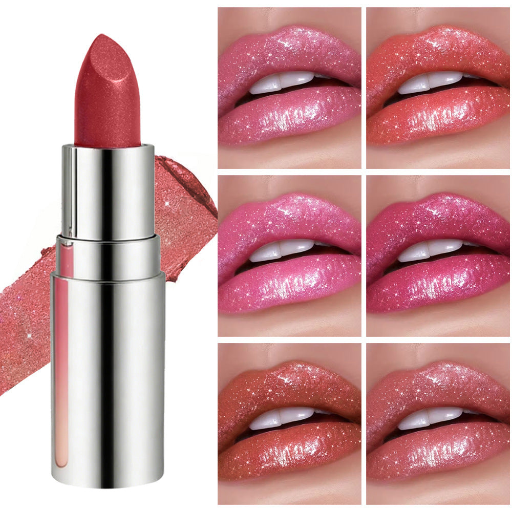 6-Color Gradient Pearly Lipstick with Fine Shimmer