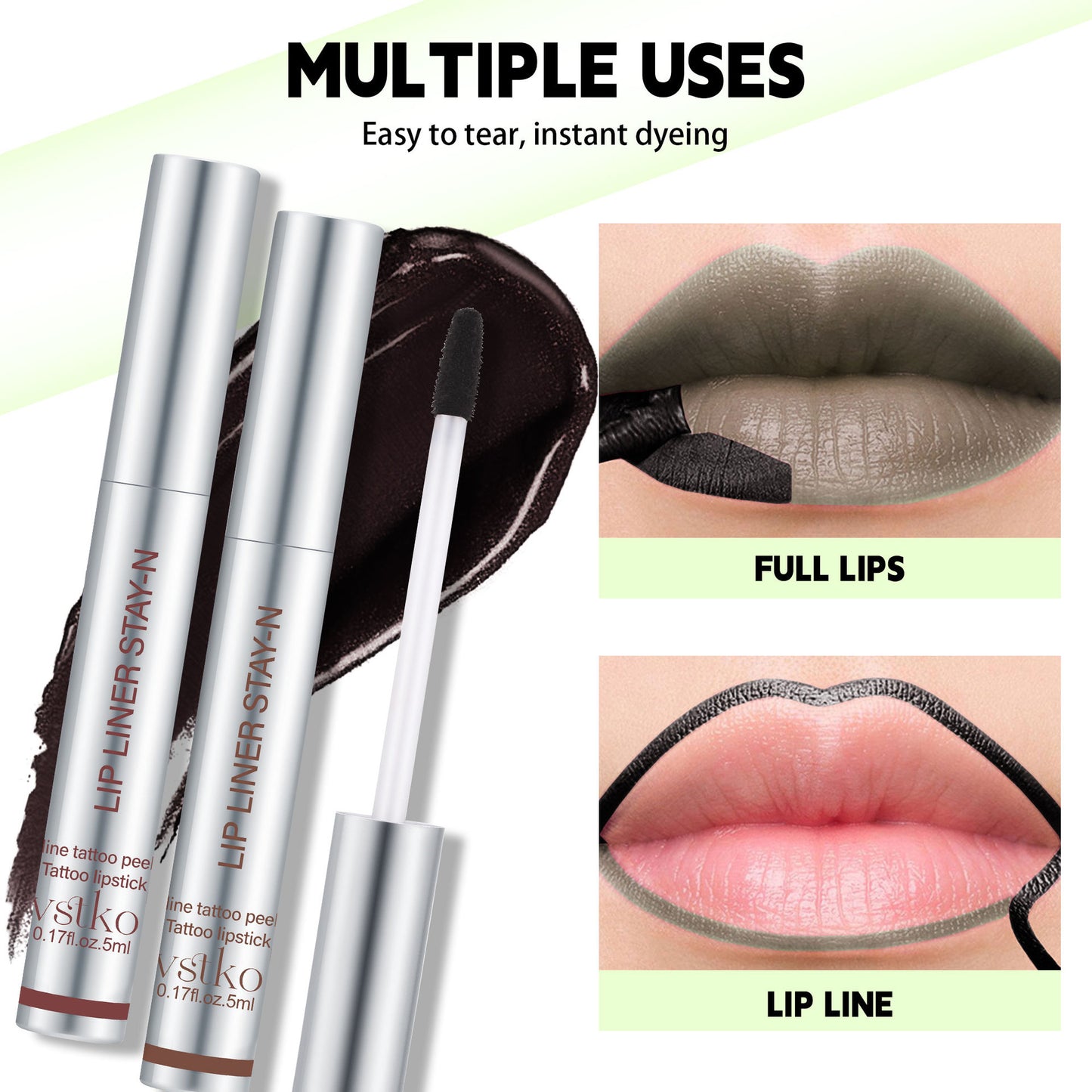 6-Color Peel-Off Lip Liner with Brush, Waterproof and Non-Smudged