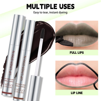 6-Color Peel-Off Lip Liner with Brush, Waterproof and Non-Smudged
