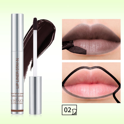 6-Color Peel-Off Lip Liner with Brush, Waterproof and Non-Smudged