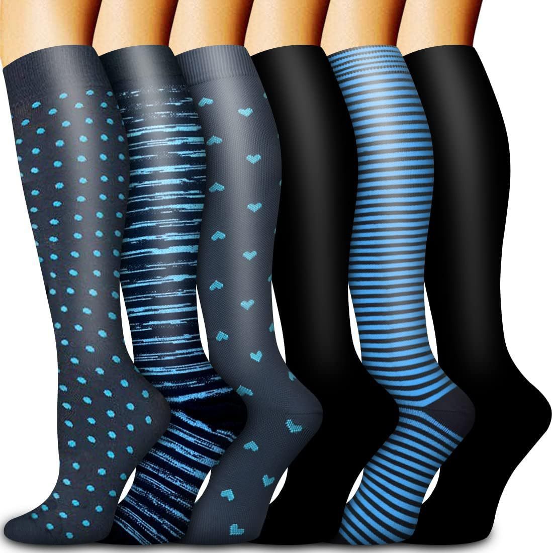6-Pair Graduated Compression Socks Set