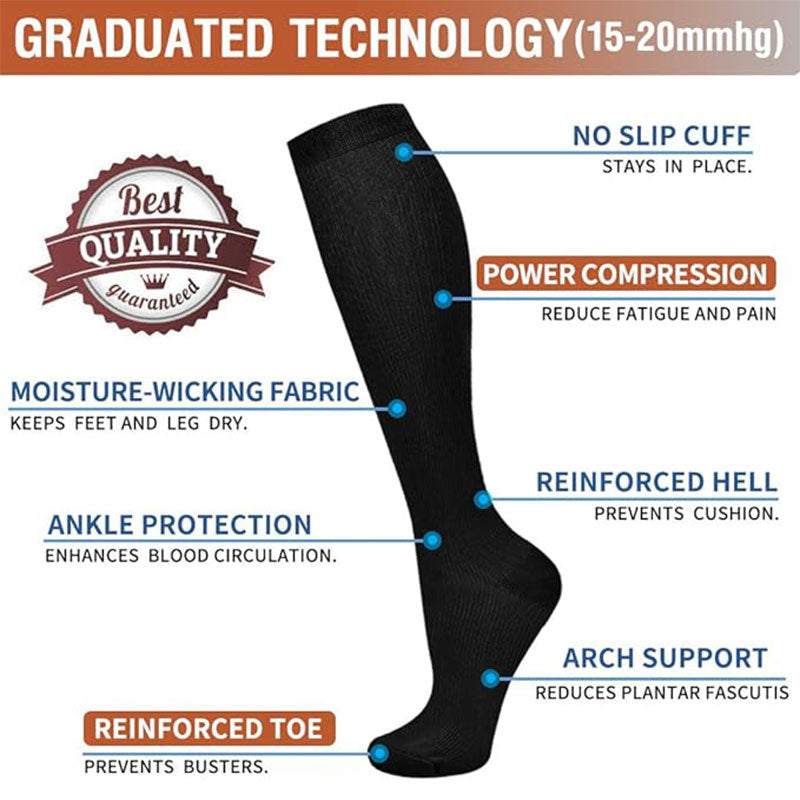 6-Pair Graduated Compression Socks Set