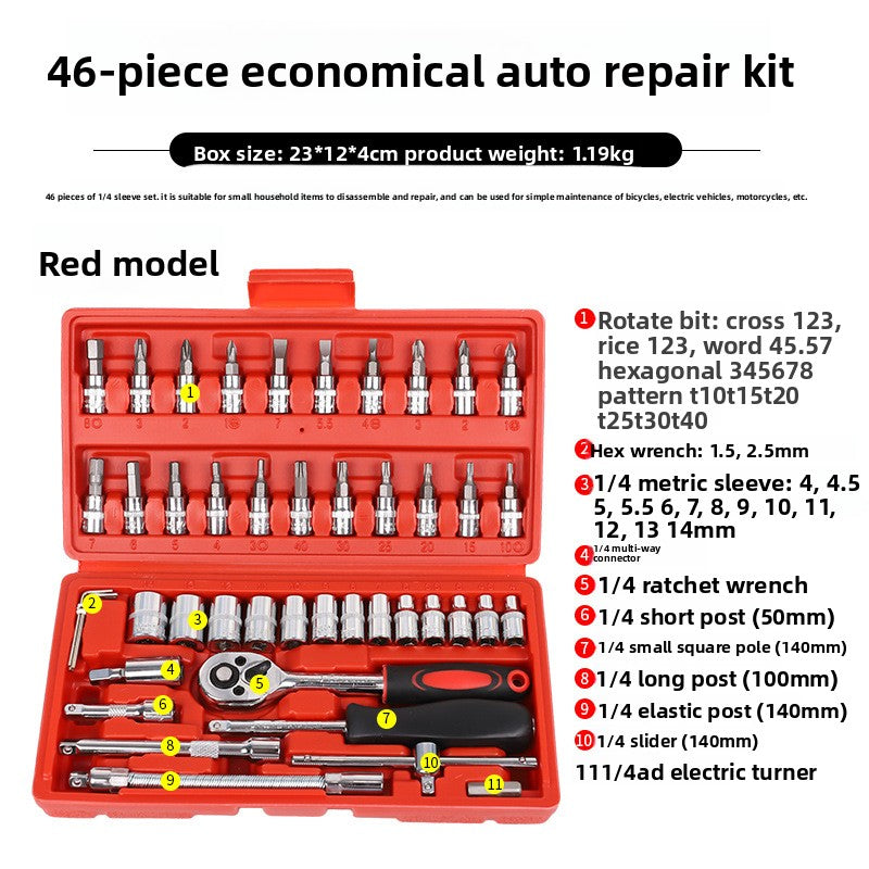 6-piece auto repair combination ratchet wrench toolbox
