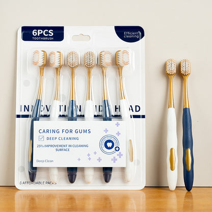 6-piece household adult wide-head travel soft-bristled toothbrush