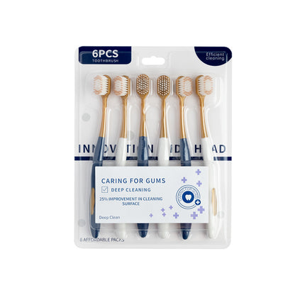 6-piece household adult wide-head travel soft-bristled toothbrush