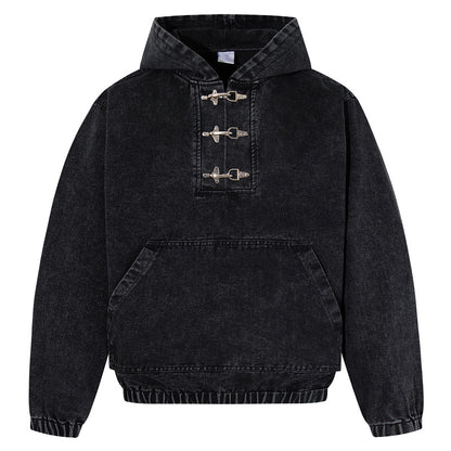 Men’s Black Hoodie – Stylish Distressed Wash Button Detailing