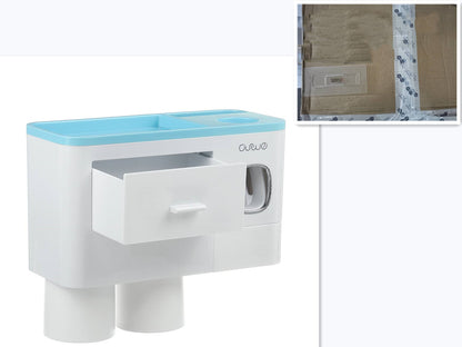 Magnetic Toothbrush Holder with Toothpaste Squeezer Storage