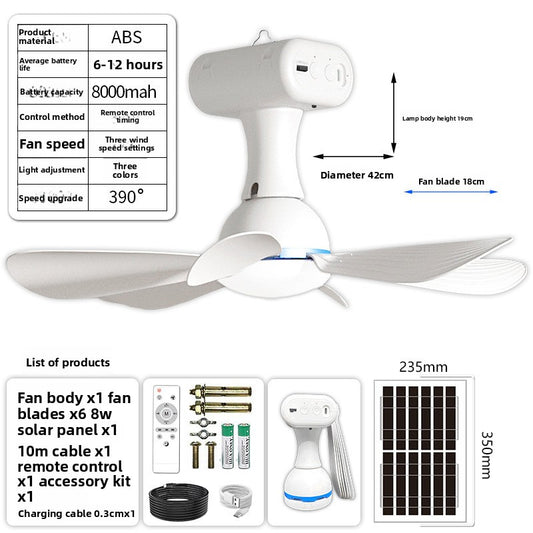 Multifunctional Solar Rechargeable Ceiling Fan Outdoor Use