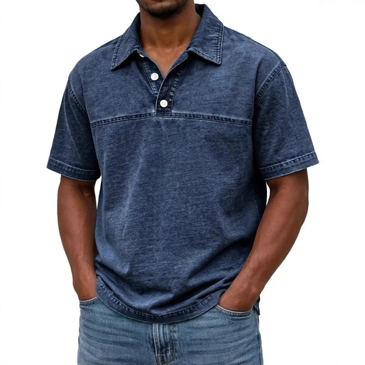 Buy Men’s Solid-Color Vintage Short Sleeve Lapel Polo