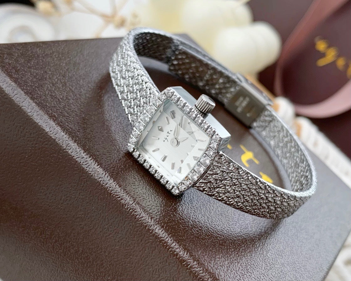 Vintage Square Watch for Women with Dainty Wheat Design