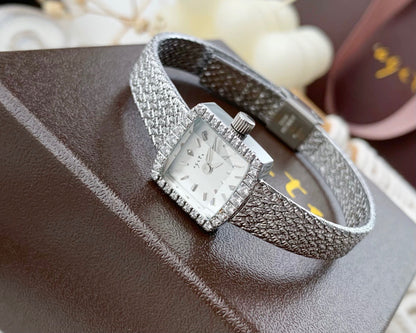 Vintage Square Watch for Women with Dainty Wheat Design