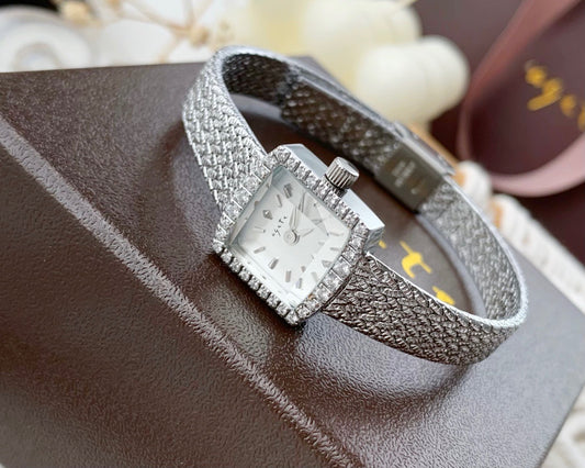 Vintage Square Watch for Women with Dainty Wheat Design