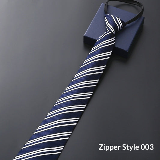 Mens Business Formal Zipper Tie With Blue Stripes for Office