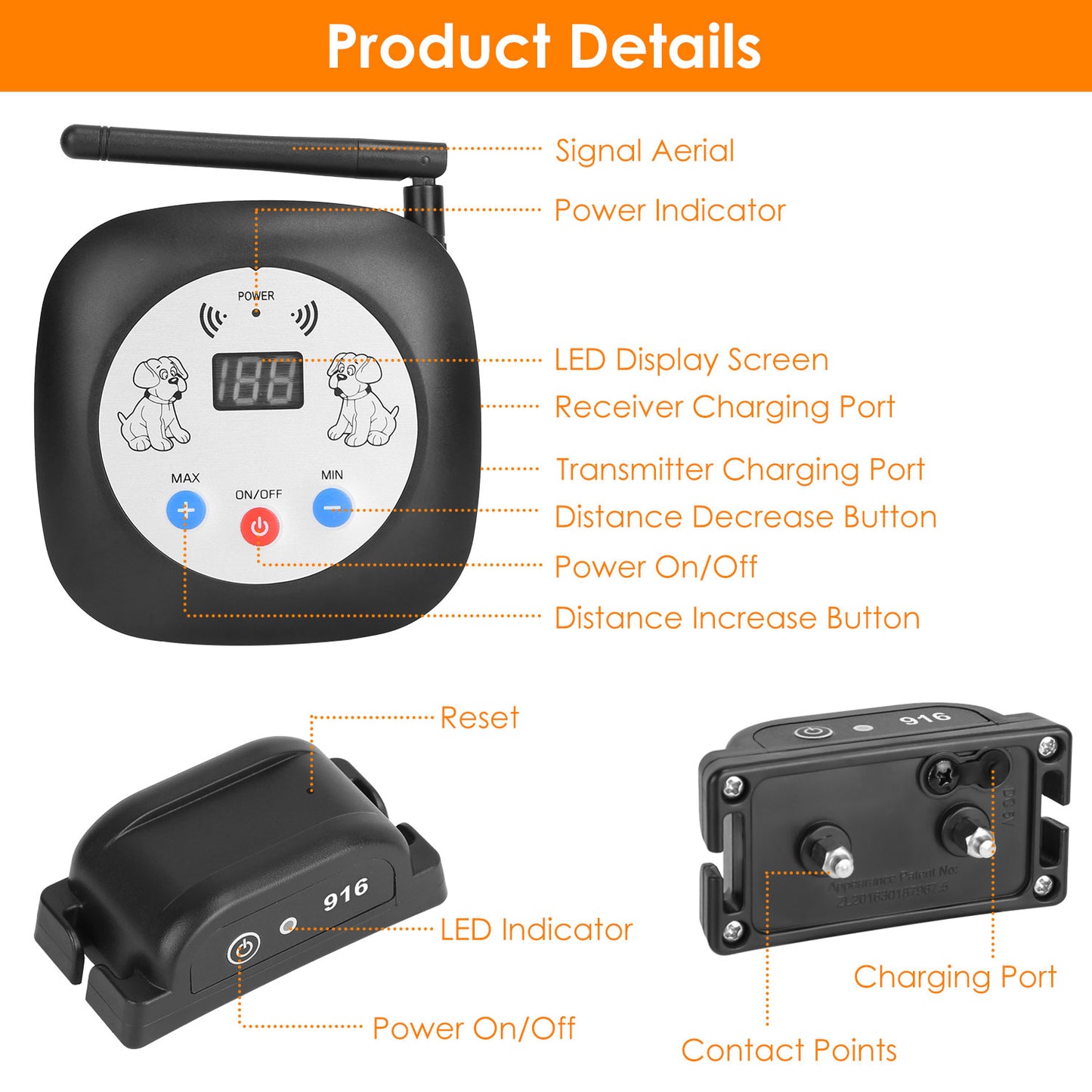 1-Set 328FT Electric Wireless Dog Fence System GPS Collar