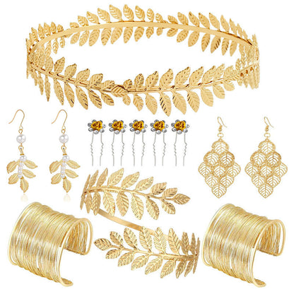 Golden Headband Earrings Pendant Bracelet Women Jewelry