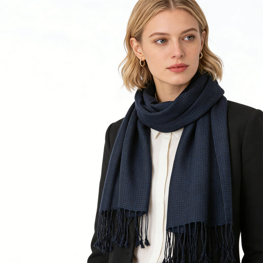 2pcs Navy Herringbone Texture Jacquard Weave Mimics Luxury Fabrics,Versatile Everyday Scarf ,Pairs With All Casual Outfits,Office Appropriate Subtlety For Women Men