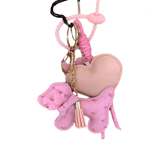 Buy Cute Cartoon PU Leather Puppy Keychain Creative Bag Charm