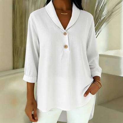 Womens Casual Loose-Fit Button-Up Shirt With Peter Pan Collar