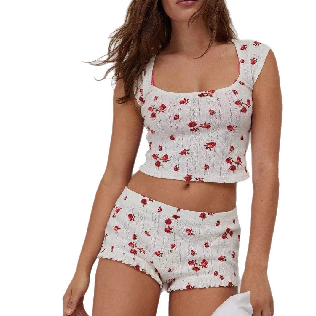 Buy Women’s Knitted Jacquard Strawberry Print Set for Cozy Wear