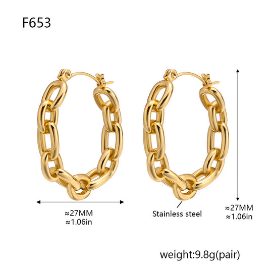 Euro-American Style Stainless Steel Chain C-Shaped Earrings