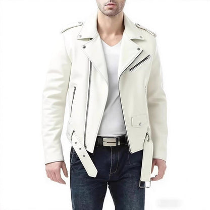 Buy Stylish Slim-Fit Mens PU Leather Jacket with Zipper Online