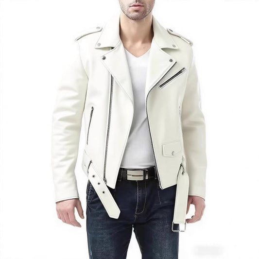 Buy Stylish Slim-Fit Mens PU Leather Jacket with Zipper Online