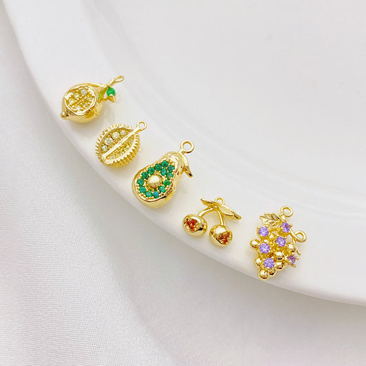 14K Gold Plated Zircon Studded Fruit Pendant Fashion Jewelry
