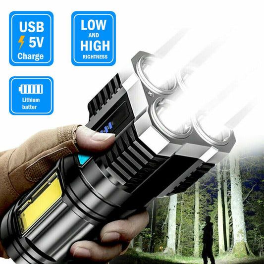 Powerful Quad-Core LED Torch USB Rechargeable for Camping