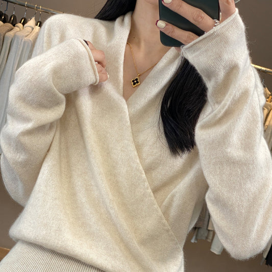 Womens Cross Collar Wool Knitwear