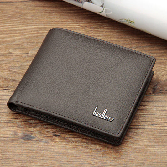 Genuine Leather Two-Fold Short Coin Purse For Men Everyday
