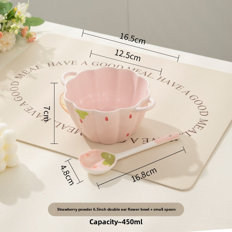 Cream Style Double Ear Soup Bowl for Dining and Meals