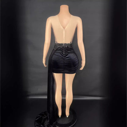 Summer Luxury Evening Dress Female Singer Stage Costume Senior Dress Side Trailing Skirt