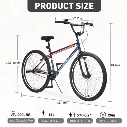 Freestyle Teen Bicycle – Single Speed Steel Frame with Pegs & Dual Brakes