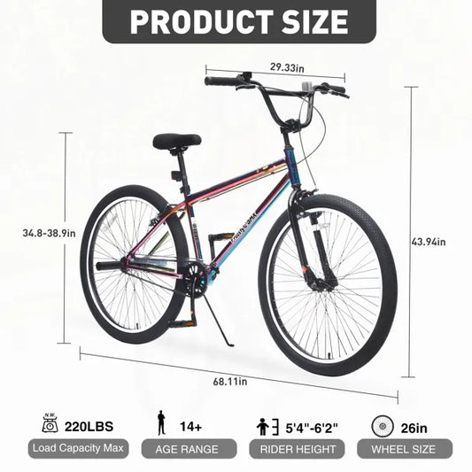 Freestyle Teen Bicycle – Single Speed Steel Frame with Pegs & Dual Brakes