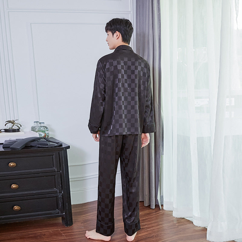 Men's Imitation Silk Spot Thin Pajamas for Relaxing at Home