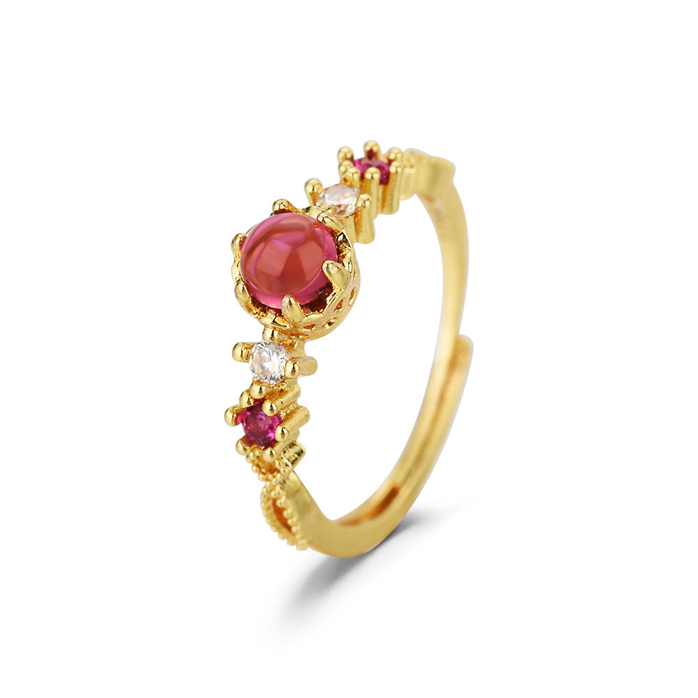 New Style Simple Ring with Natural Rose Garnet and Spinel