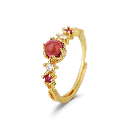 New Style Simple Ring with Natural Rose Garnet and Spinel