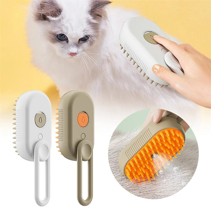 3-in-1 Electric Steam Pet Brush – Hair Removal & Massage Comb