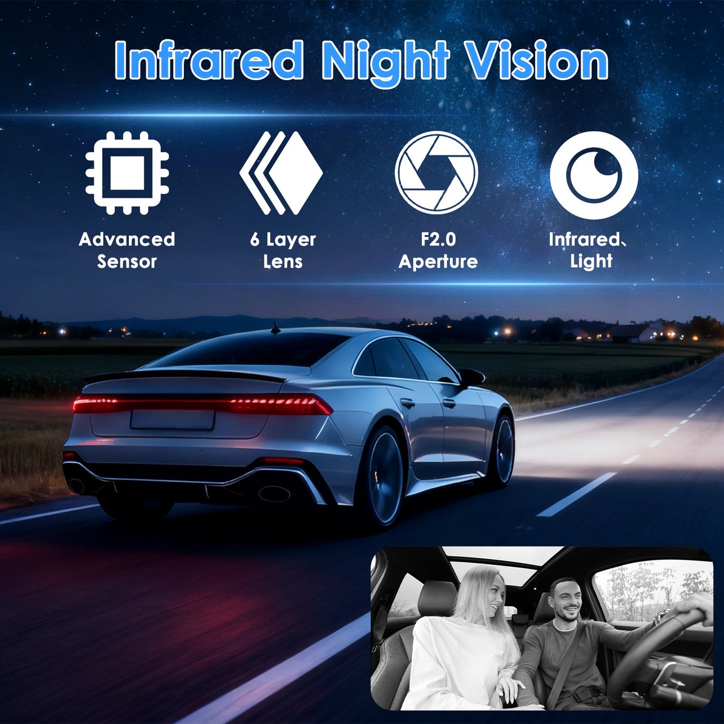 WiFi 1080P 3 Channel Dash Cam with App Control Night Vision