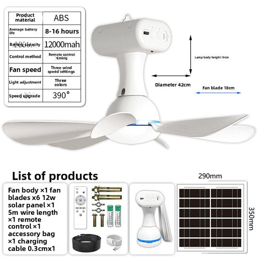 Multifunctional Solar Rechargeable Ceiling Fan Outdoor Use