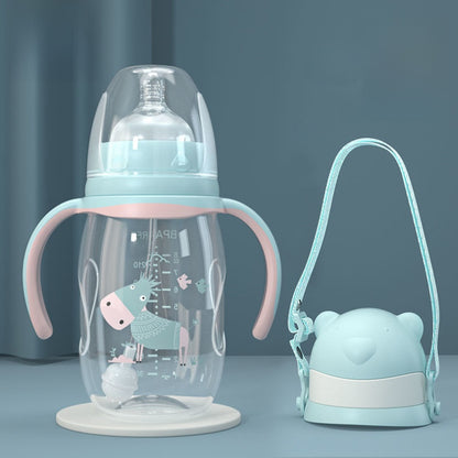 Baby Bottle with Straw Handle Wide Mouth for Daily Feeding