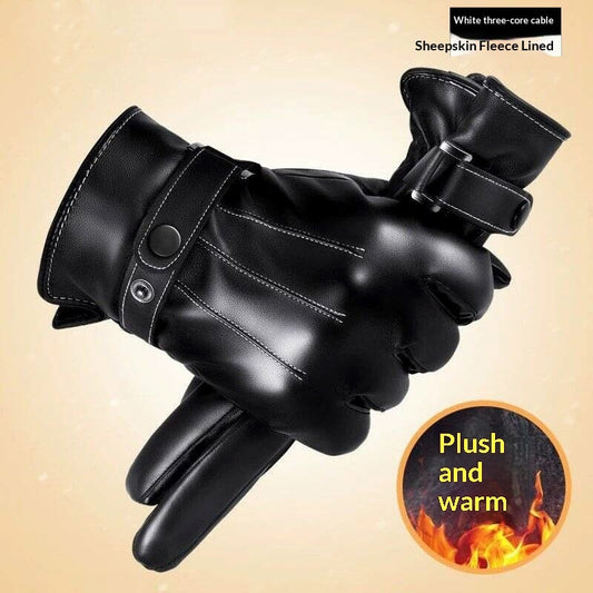 Warm Genuine Leather Gloves & Fleece Lining Waterproof Cozy
