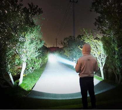 High Power LED Flashlight 20W Rechargeable 500m Range Torch