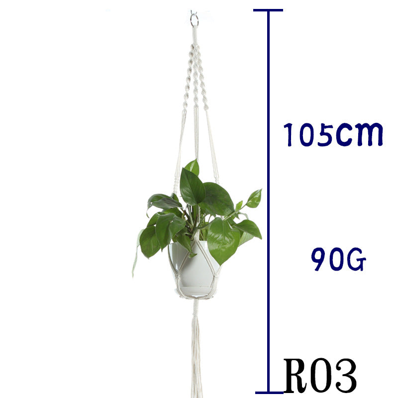 Flower Pot Net Bag – Beige Cotton Rope Indoor Plant Hanger