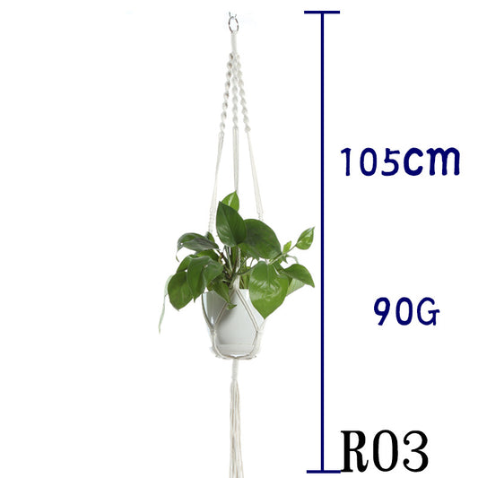 Flower Pot Net Bag – Beige Cotton Rope Indoor Plant Hanger