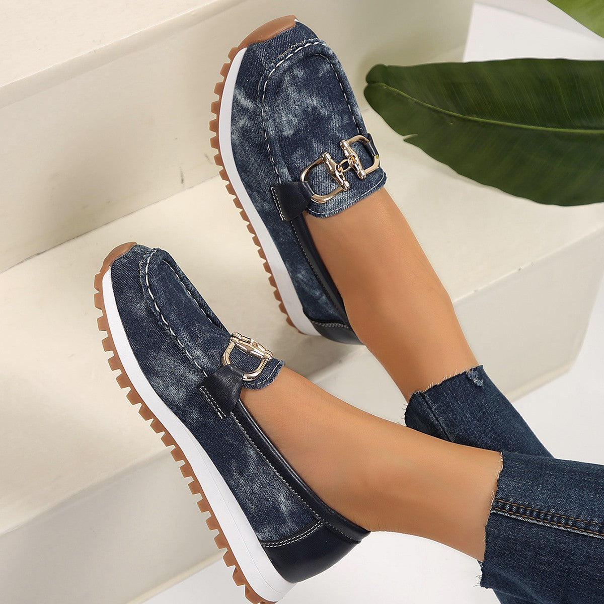Women's Plus Size Chunky Sole Casual Shoes Metal Buckle